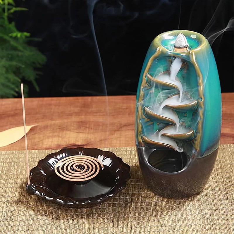Ceramic Waterfall Backflow Waterfall Smoke Backflow Incense Burner Home Decor,Bedroom