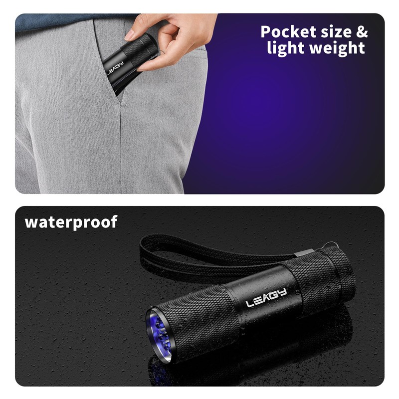 LEAGY 6 Pack UV Ultra Violet Blacklight 9 LED Flashlight