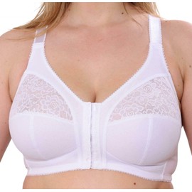 Gemm Womens White Front Fastening Non Wired Firm Support Lace Non Padded Bra