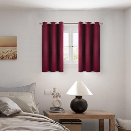 BGment Short 100% Blackout Curtains for Bedroom, Thermal Insulated Lined Energy Efficiency Noise Reducing Grommet Curtains 54 Inch Length for Small Window 2 Panels Each 42 Inch Wide, Burgundy Red