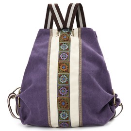 Goodhan Women Canvas Backpack Daypack Casual Shoulder Bag, Vintage Heavy-duty Anti-theft Travel Backpack