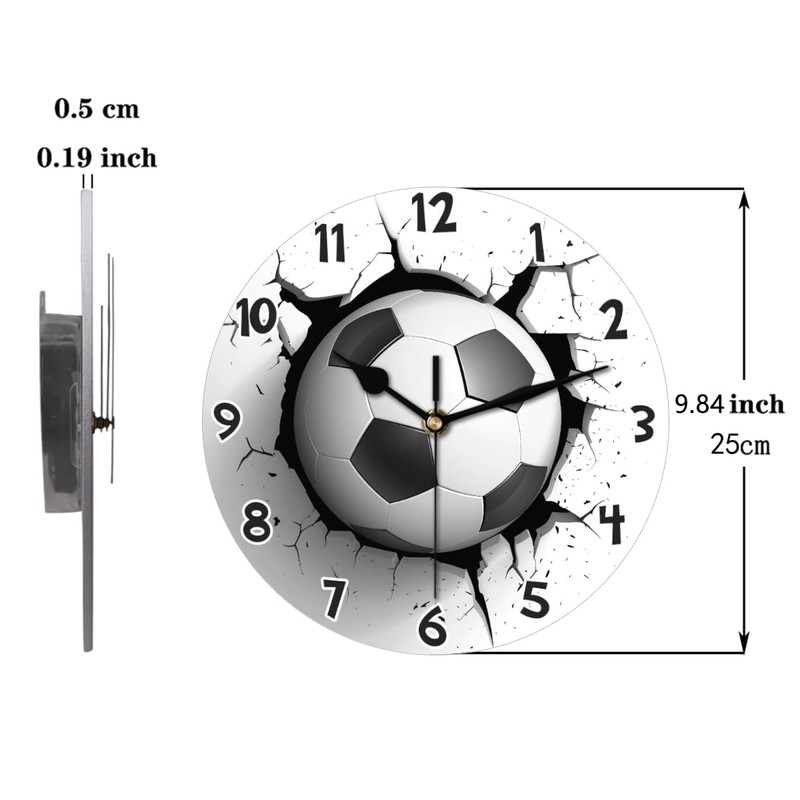 Peaom 3D Soccer Ball Wall Clock Battery Operated 10 in