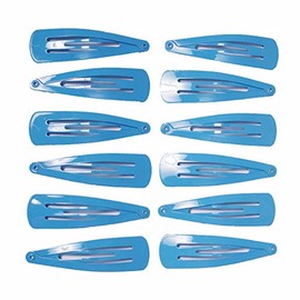 Mia Snip Snaps Glossy Painted Metal Hair Barrettes in Zippered Storage Pouch, For School, Cheer, Dance, Gymnastics, Uniforms, Kids, Girls 12 pcs (light blue)