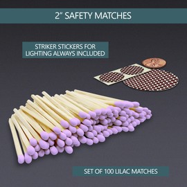 2" Lilac Tip Safety Matches | Set of 100+ Bulk Artisan Matchsticks with Striker Stickers by Thankful Greetings | Sweet Lavender Color | Decorative & Unique | Home Decor, Wedding Giveaways, & Events