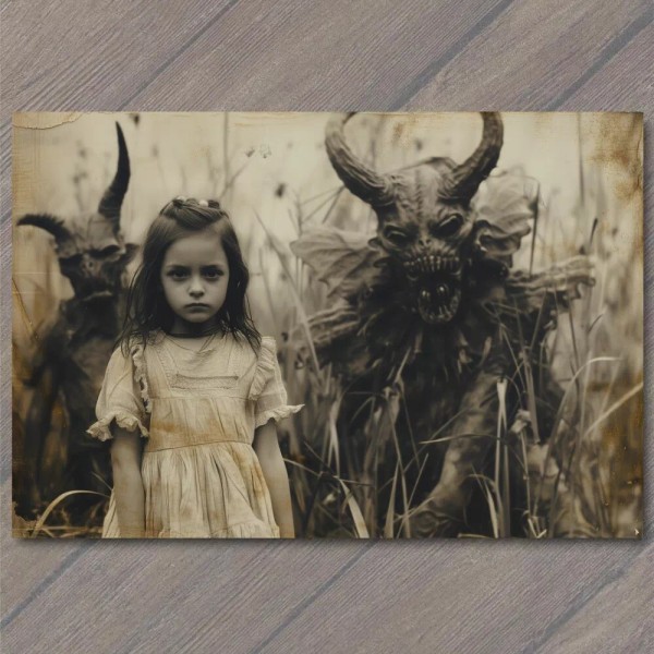 PaperMadDogScar POSTCARD Girl Monster Weird Creepy Imaginary Friend Nightmare Scary
