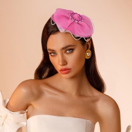 Bohend Fascinator Hat Flower Pillbox Vintage Derby Hats Tea Party Wedding Hair Accessories with Rhinestone for Women and Girls, rose