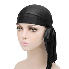 Wambere Pack of 1 Unisex Durag, Pirate Headscarf, Caps with Long Tail, Long Tail Head Wrap Men, Accessories Women, Durag Caps, Hair Cap, Headscarf, for Sun Protection, Stage Performance, Red, black,
