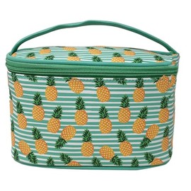 PREMIUS Cosmetic bag with Top Handle & Gold Metal Zipper, Pineapples Print, 10x7x6 Inches
