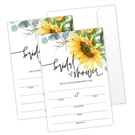 Sunflower Bridal Shower Invitation With Envelopes For New Couples Newlyweds Bride-to-be, Set of 25 Wedding Invitation Cards Engagement Party Invitations Celebration Party Favor Supplies -L836