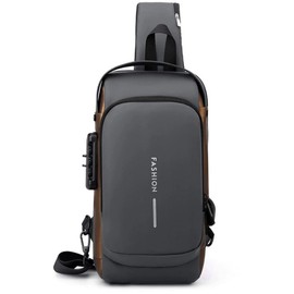 Travel Sling Bag Waterproof Crossbody Bag with Combination Lock Anti-Theft PU Leather Chest Bag with USB Charging Hole Shoulder Backpack Motorcycle Bags Grey