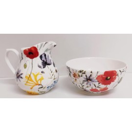 Wildflowers Meadow Cream/Milk Jug and Sugar Bowl Fine Bone China Bright Flowers Floral Matching Set Hand Decorated UK