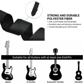 JEOPKO 1 Pcs Guitar Strap, Guitar Strap Locks Acoustic Guitar Strap, Nylon Guitar Strap for Acoustic, Classical, Electric and Bass Guitars Black
