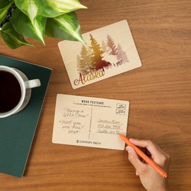 Alaska, Vector Moose and Trees (4x6 Birch Wood Postcards, 2-Pack Stationary, Rustic Home Wall Decor)