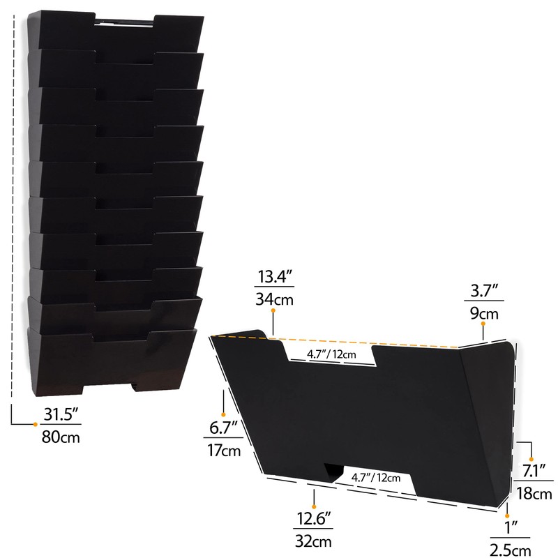 Wallniture Lisbon 10-Tier Wall Mounted File Holder and Desk Organizer,