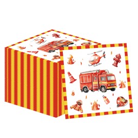 50PCS Firetruck Napkins Birthday Party Supplies Decorations, Disposable Paper Napkins Fire Truck Theme Luncheon Cocktail Napkin Fireman Firefighter Fire Truck Party Favors for Birthday Baby Shower