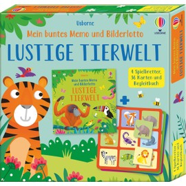 Mein buntes Memo und Bilderlotto: Lustige Tierwelt: 4 Spielbretter, 36 Karten und Begleitbuch (Usborne Memo-und-Bilderlotto-Reihe)