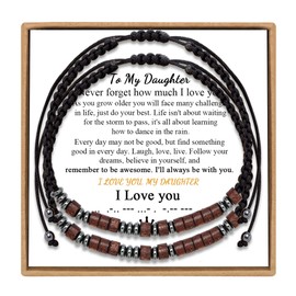 JoycuFF To My Daughters Gifts from Mom Dad Morse Code Bracelets 2pcs I Love You Christmas Birthday Thanksgiving Day Gifts for Daughter Wrap Stand Bracelets