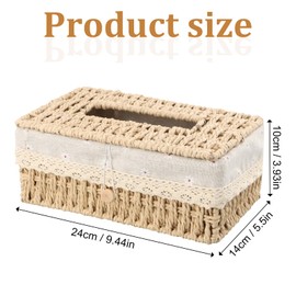Tissue Box, Cosmetic Tissue Box, Handwoven Tissue Box, Rectangular Rattan Tissue Box, Tissue Holder for Dining Room, Living Room, Offices, 24 x 14 x 10 cm (Beige)