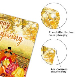 Fall Gold Sunflower Pumpkin Turkey And Dog Metal Tin Sign Wall Plaque Give Thanks Thanksgiving Aluminum Art Signs Rottweiler Vintage Home Decorative Signs for Kid Room Living Room 12x8in