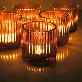 VOHO Votive Candle Holders for Wedding Candles, Amber Glass Candle Holder Set of 6, Tealight Candle Holder Bulk for Wedding Decor, Table Centerpiece, Birthday Party