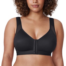 DELIMIRA Women's Front Closure Posture Wireless Back Support Full Coverage Bra Black 48DD