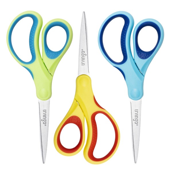 LIVINGO Student Scissors for School: 7 Inch 3 Pack Sharp
