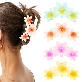 CURASA 4Pcs Flower Claw Clips Hawaiian Flower Hair Clips for Women Girls Plumeria Hair Clip Hibiscus Hair Claw Clips for Thick Hair Daisy Claw Clip Large Summer Hair Accessories for Holiday Gifts