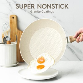 MICHELANGELO Frying Pan with Lid, 10 Inch Frying Pan with Nonstick Granite Coatings, Nonstick Frying Pans, Healthy & Non-Toxic Frying Pan, Granite Frying Pan 10 Inch, Induction Compatible