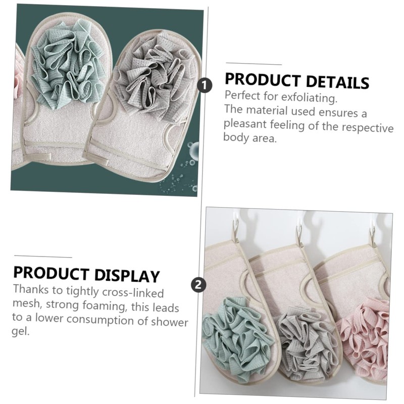 BIUDECO 3pcs Double-sided Brush Exfoliating Bath Gloves Body Scrubber Bubble