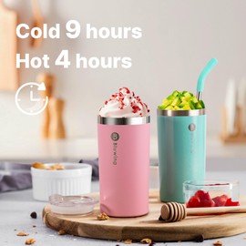 Bluwing 12 oz Kids Cup with Straw and Lid Double Wall Insulated Water Tumbler Cup for Women with Leak Proof Lid, Sweat-Free (Baby Blue/Pink)