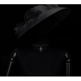 COOLSTEELANDBEYOND Gothic Lace Choker Necklace for Women Black Ribbon with Rhinestone Cross Pendant and Bead Accents