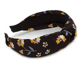 Floral Print Silk Fabric Flex HeadBand/Head Band in Black/Yellow/Grey