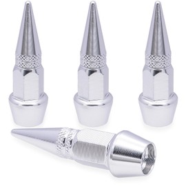 MEAJOO 4PCS Spiked Style Tire Valve Stem Caps, Universal Aluminium Alloy Dustproof Tire Valve Stem Covers for Cars, SUV, Trucks, Bikes, Motorcycles, Bicycles(Silver)