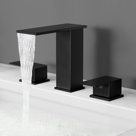 KES Bathroom Faucets for Sink 3 Hole - Waterfall Widespread Bathroom Sink Faucet - 8-Inch Black Bathroom Faucet with cUPC Supply Lines - All SUS304 Stainless Steel, L4358LFF12-BK