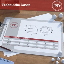 PD® Hexagonal protective caps M12 (wrench size 19), cover caps for screws, white, made of plastic, durable cover caps for nuts and screw head, screw cover, white, pack of 50