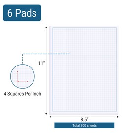 suituts 6 Pads 8.5X11 Inches Graph Paper, 4X4 Quad Grid Paper, Double Side Drafting Paper, Graph Paper Bulk for Math, Blueprint Paper(50 Sheets Each Pad)