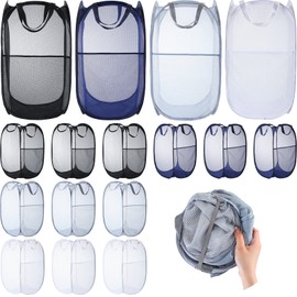 Gejoy 16 Pcs Mesh Collapsible Laundry Basket Foldable Pop up Hampers for Laundry Large Clothes Popup Laundry Hamper Storage with Handles for Kids Room, College Dorm, Travel, 14.1 x 22.8 Inch Unfolded