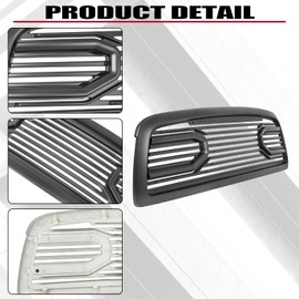 HECASA Grille w/Replacement Shell Packaged Compatible with 2009-2012 Dodge Ram 1500 Front Bumper Hood Grill - Matte Black