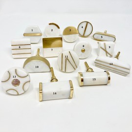 White Stone Solid Marble and Brass Drawer Door Knobs Cupboard Handles, Drawer Pulls (5. Oval Marble/Brass)