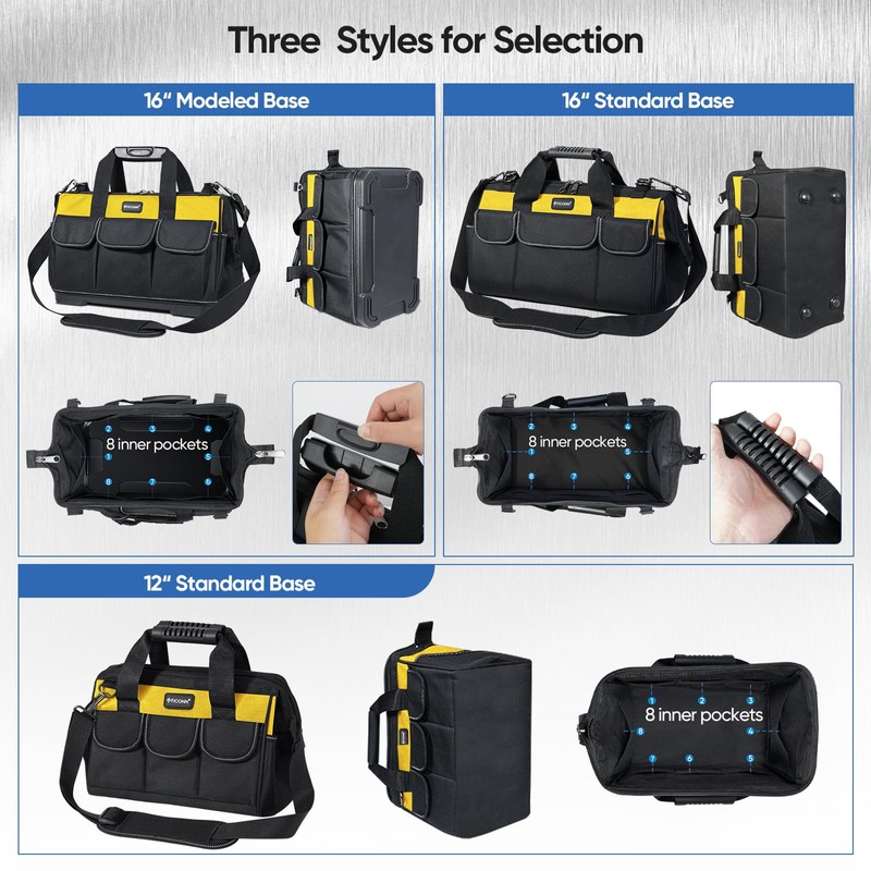 TICONN Tool Bag with Multi-Pockets Wide Mouth Tool Tote with