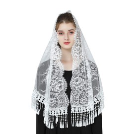 BEAUTELICATE Tassel Lace Chapel Veil Floral Lace Wrap Mantilla Vintage Shawl Scarf More Styles