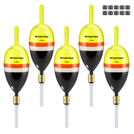 THKFISH Fishing Bobber, Wooden Slip Bobber for Fishing, Fishing Float with Bass Pendant for Crappie, Walleye, Salmon Fishing, Pack of 5 (Yellow/Black, 11.34 g, 5 Pieces)