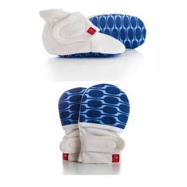 goumikids Organic Mitts & Booties Bundle, Soft Stay On Scratch Proof Mittens and Adjustable Baby Booties (Mod Blue, 0-3 Months)