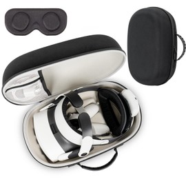 XINGFUDAO Hard Carrying Case Compatible with Meta Quest 3/Quest 3S (with Elite Strap) VR Headset and Controllers, Waterproof and Shockproof Portable Bag with Mesh Pocket for Accessories, Black