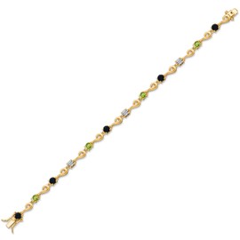 Gem Stone King 18K Yellow Gold Plated Silver Black Onyx and Green Peridot and White Lab Grown Diamond Bracelet For Women (2.32 Cttw, Gemstone December Birthstone, Round 4MM, 7.5 Inch)
