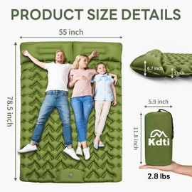 Kdti Double Inflatable Sleeping Pad for 2 Person - Ultralight Air Mattress with Built-in Foot Pump, Durable Waterproof Camping Pad for Couples, Backpacking, Hiking