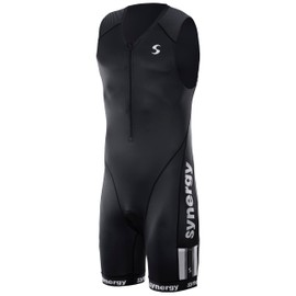 Synergy Triathlon Tri Suit - Men's Elite Sleeveless Trisuit (Salt/Pepper, X-Large)