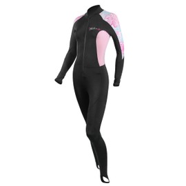 Womens 6 oz Spandex Skin Suit - Full Body Sun Protection for Diving, Surfing, Scuba Diving and Swimming (Pink Flower, XS)