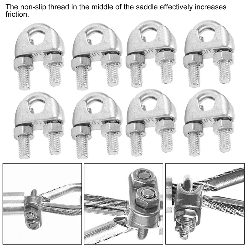 8pcs 3/8 Inch M10 Stainless Steel Wire Rope Cable Clip