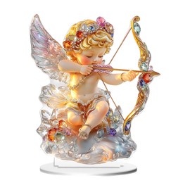 Folpus Valentine's Day Tabletop Decor 2D Angel Figurine with Base Cute Statue Sculpture for Office Fireplace Indoor Holiday Decoration